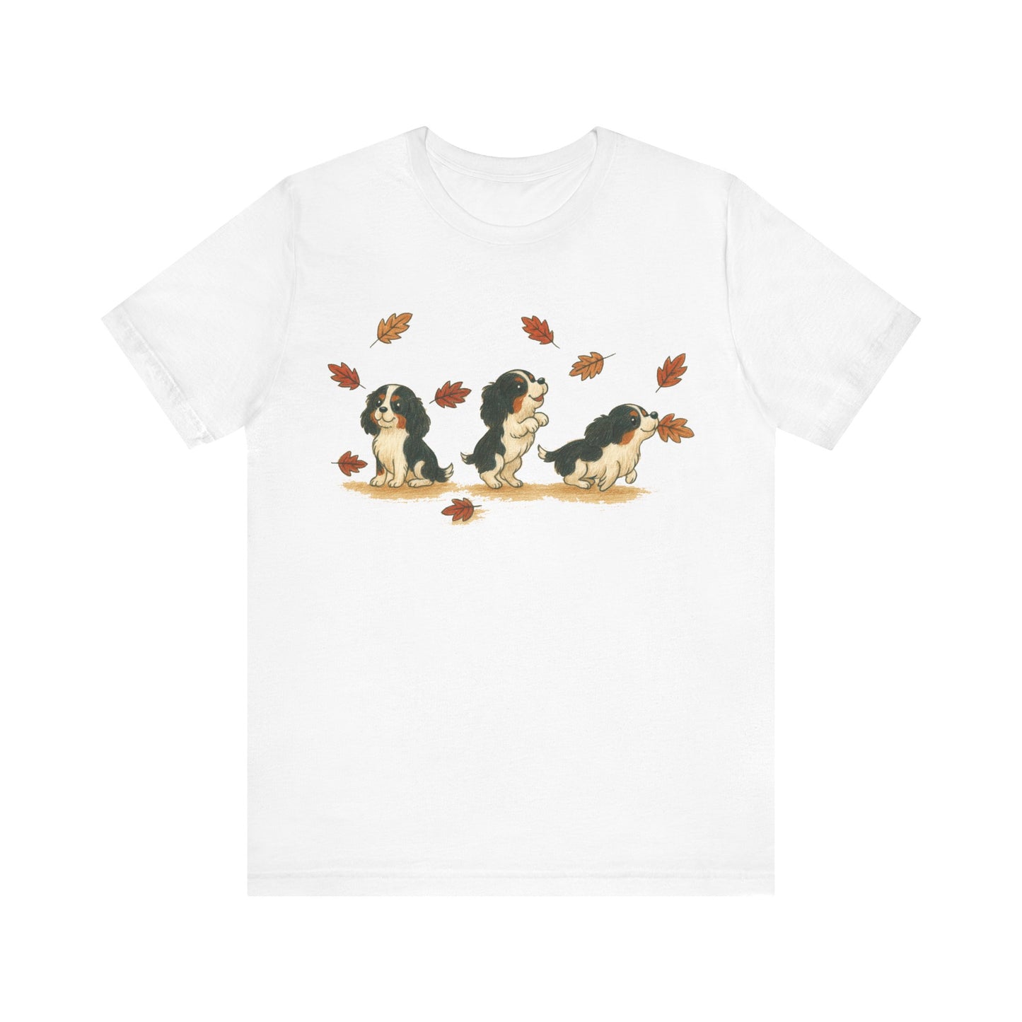 Tricolor Cavalier Chasing Leaves TShirt