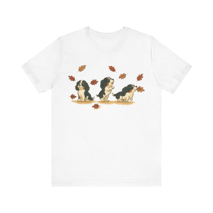 Tricolor Cavalier Chasing Leaves TShirt