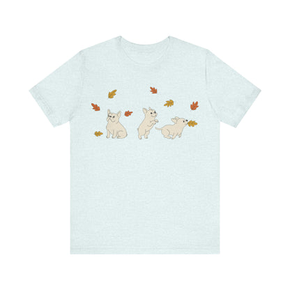 White Frenchie Chasing Leaves TShirt