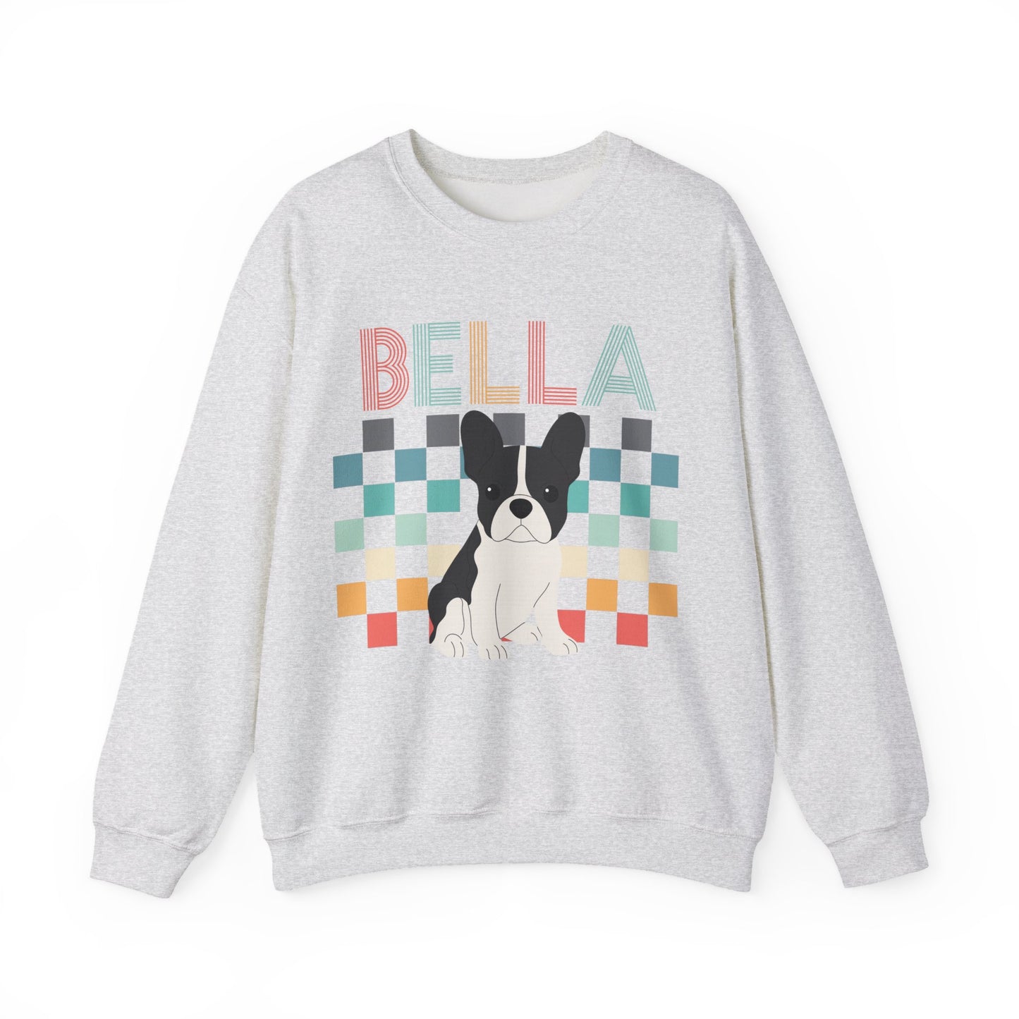Piebald French Bulldog Retro Checkered Sweatshirt