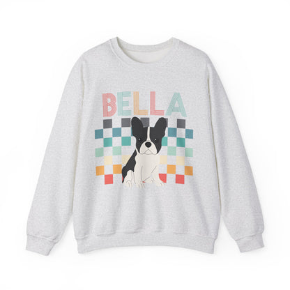 Piebald French Bulldog Retro Checkered Sweatshirt