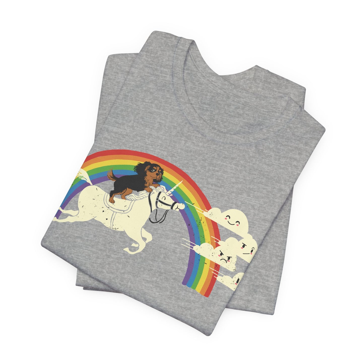 Rainbow Unicorn Black Tan Cavalier Tshirt