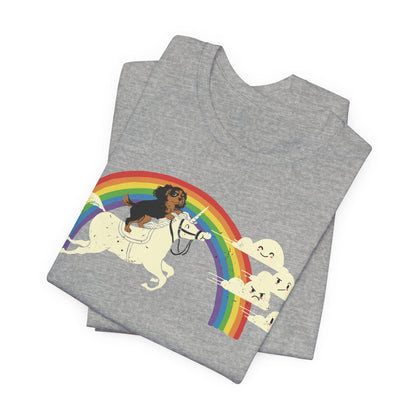 Rainbow Unicorn Black Tan Cavalier Tshirt