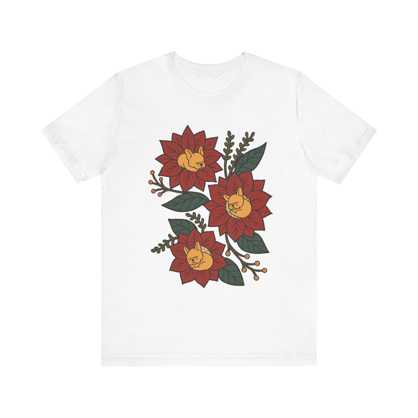 Fawn Frenchie Holiday Flowers Sleeping TShirt