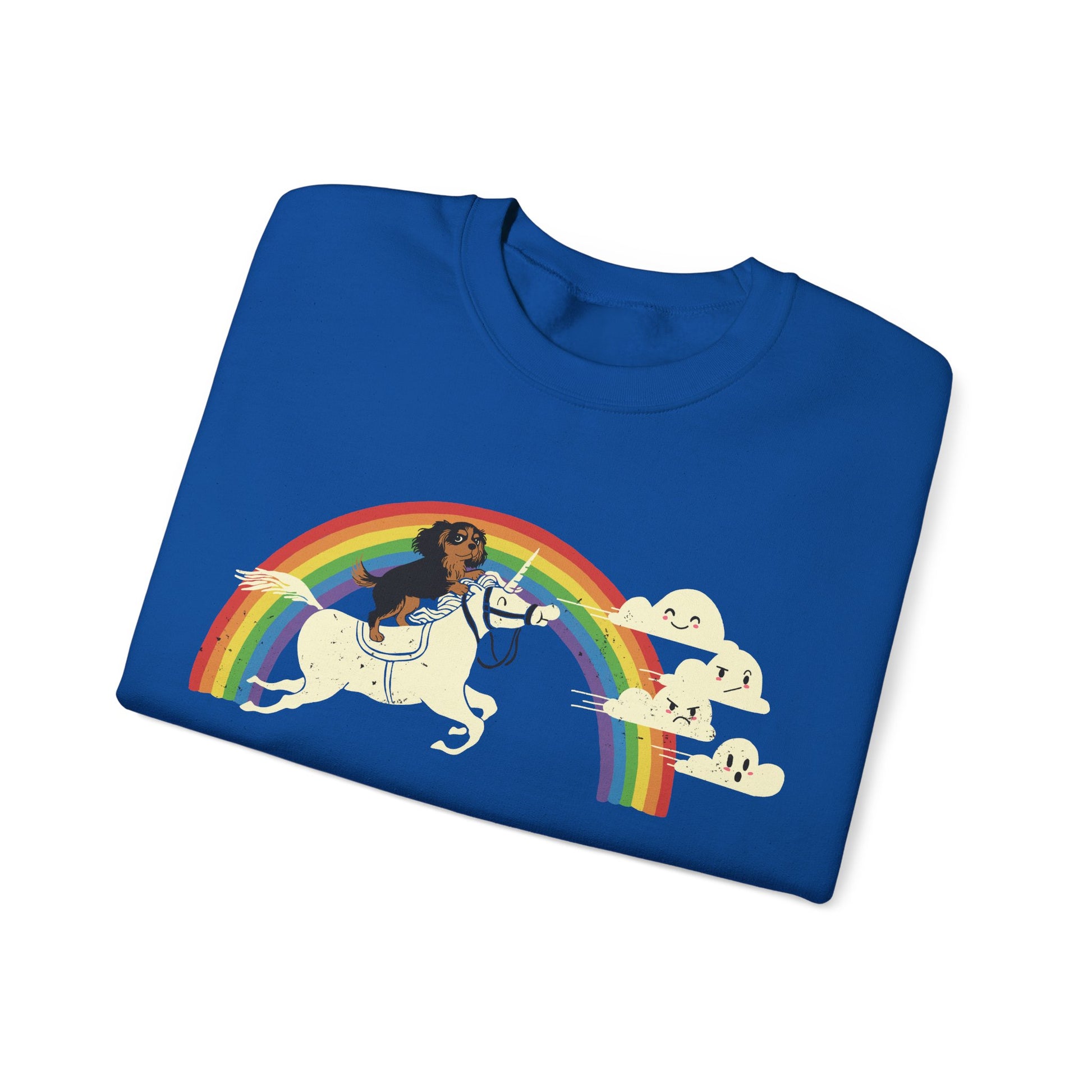 Rainbow and Unicorn Black Tan Cavalier Sweatshirt