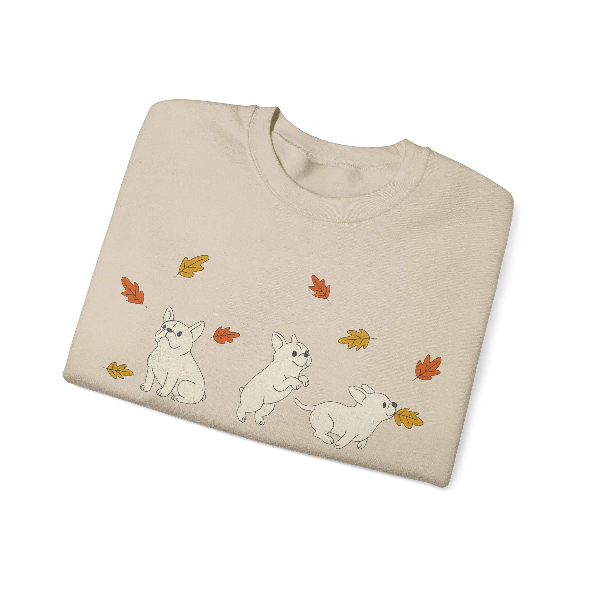 White Frenchie Chasing Leaves Sweatshirt