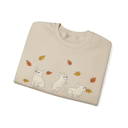 White Frenchie Chasing Leaves Sweatshirt
