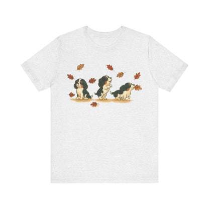 Tricolor Cavalier Chasing Leaves TShirt