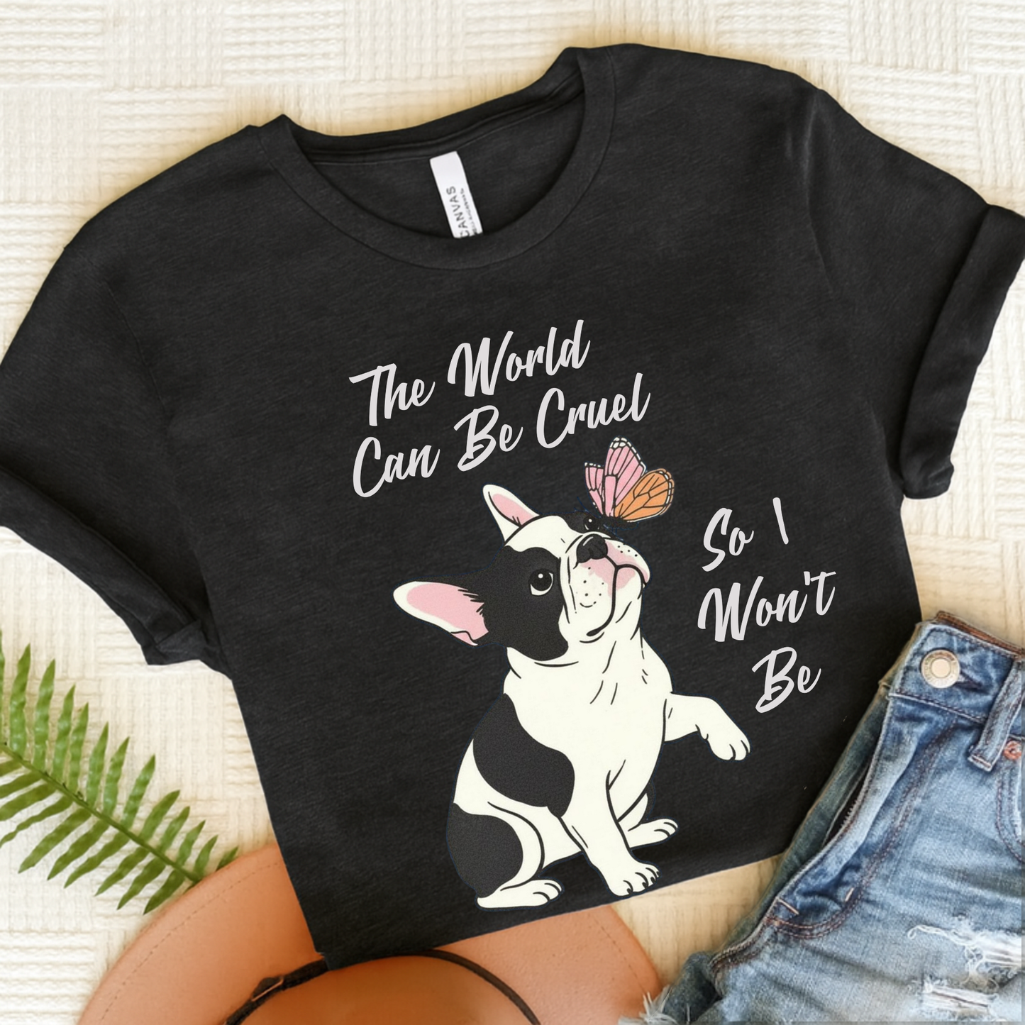 Cruel World Piebald Frenchie Tshirt Solid Black Blend