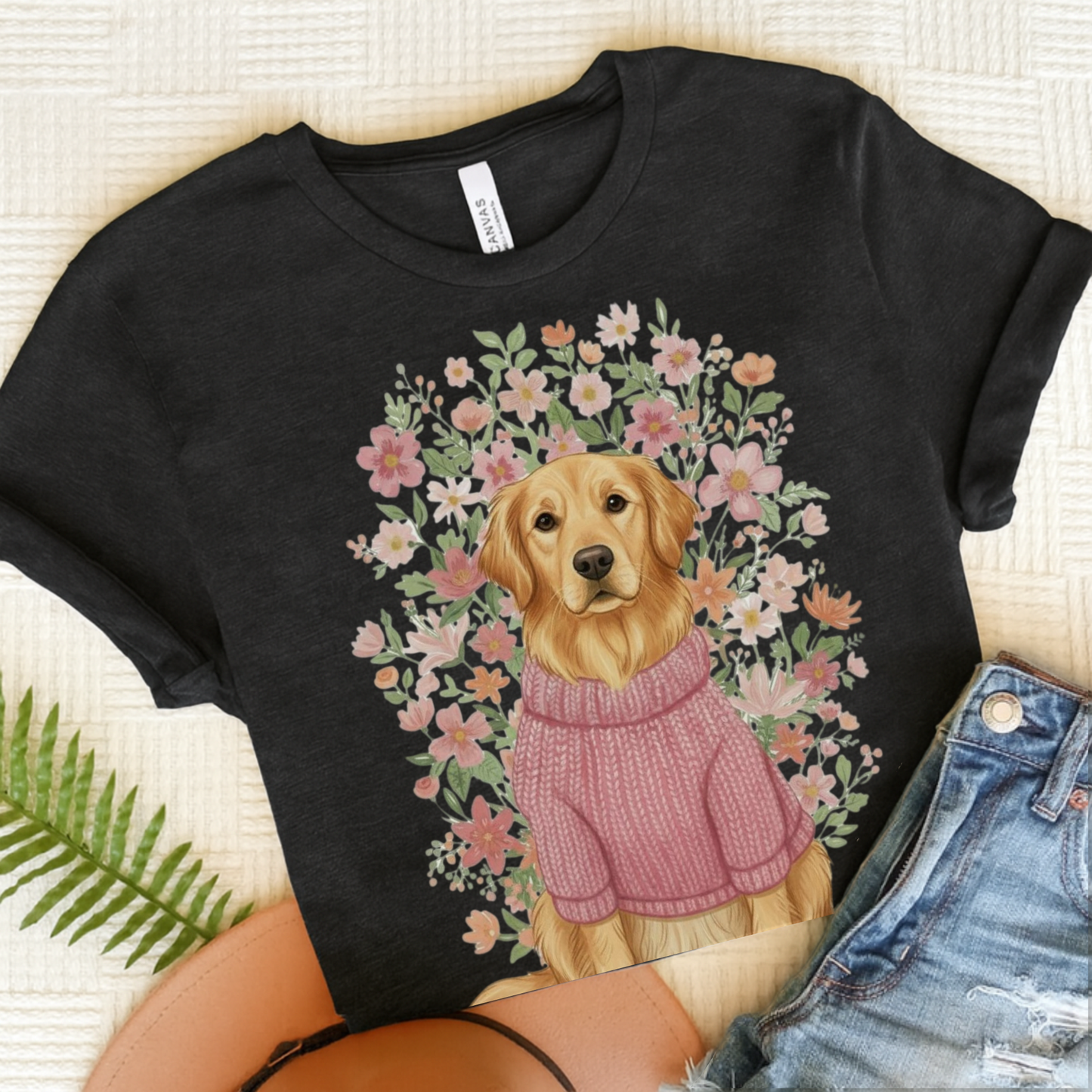 Golden Retriever Bouquet Tshirt Dark Grey Heather