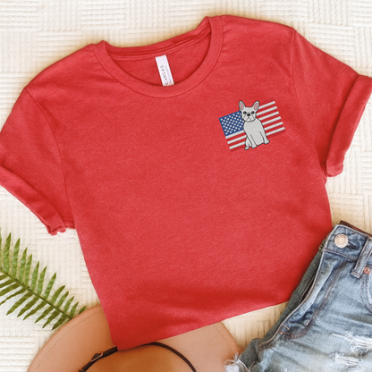 Embroidered Flag White Frenchie TShirt