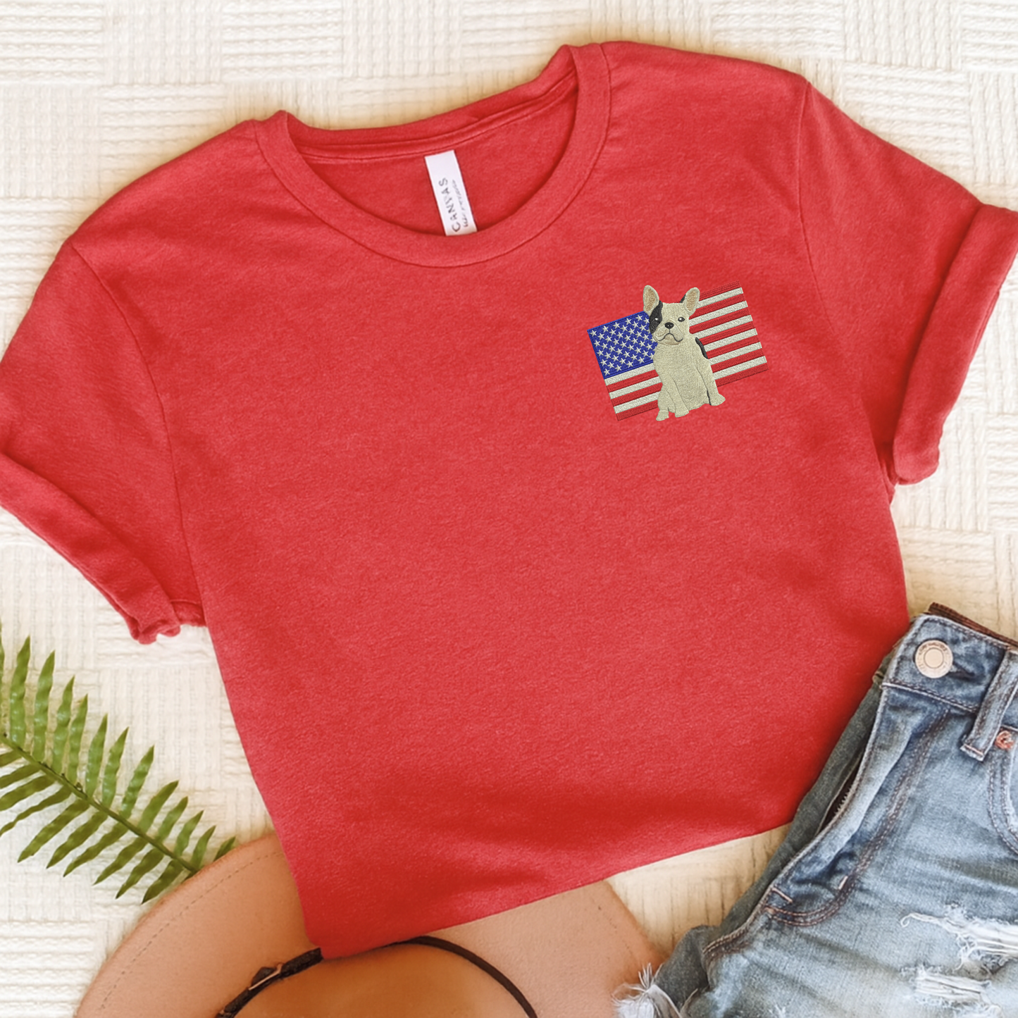 Embroidered Flag Piebald Frenchie TShirt