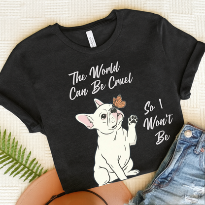 Cruel World White Frenchie Tshirt Solid Black Blend