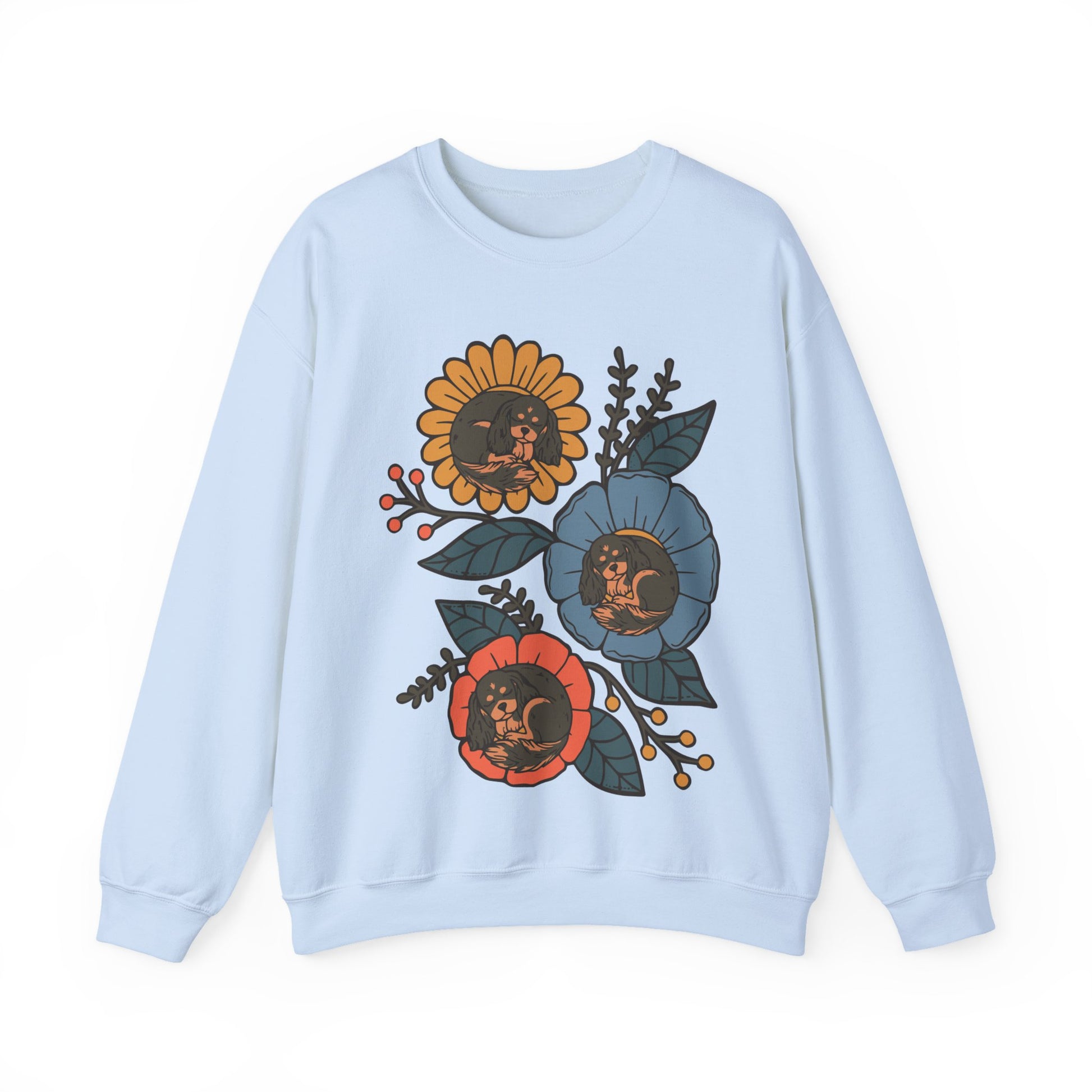 Black and Tan Cavalier Sleeping Flowers Sweatshirt
