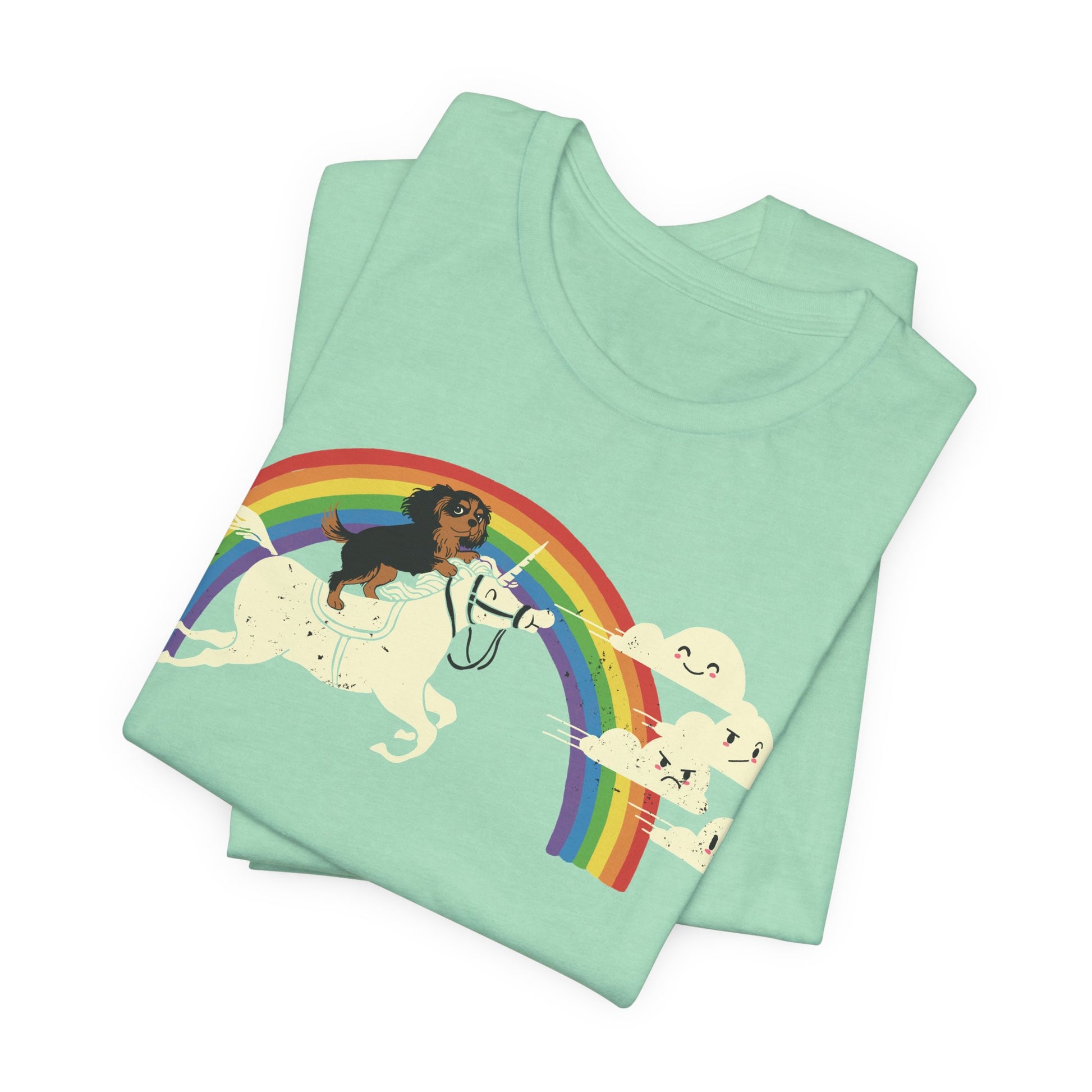 Rainbow Unicorn Black Tan Cavalier Tshirt