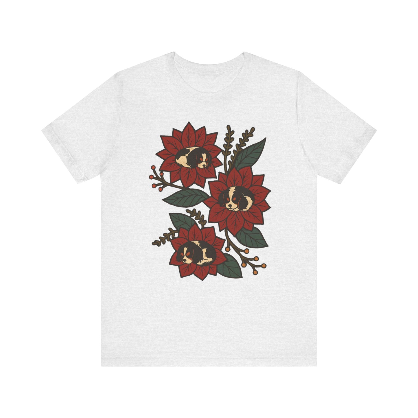 Tricolor Cavalier Holiday Flowers Sleeping TShirt