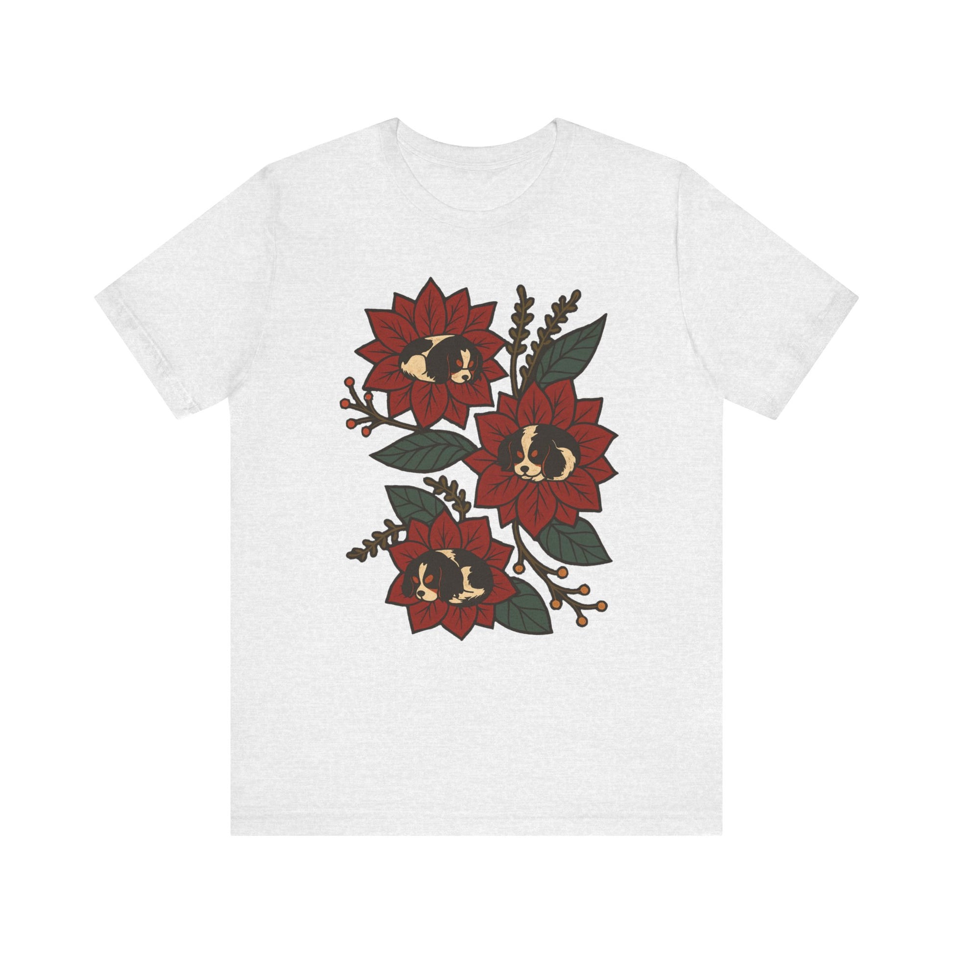 Tricolor Cavalier Holiday Flowers Sleeping TShirt