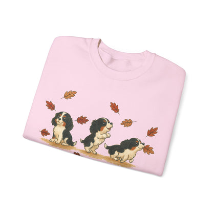 Tricolor Cavalier Chasing Leaves Sweatshirt