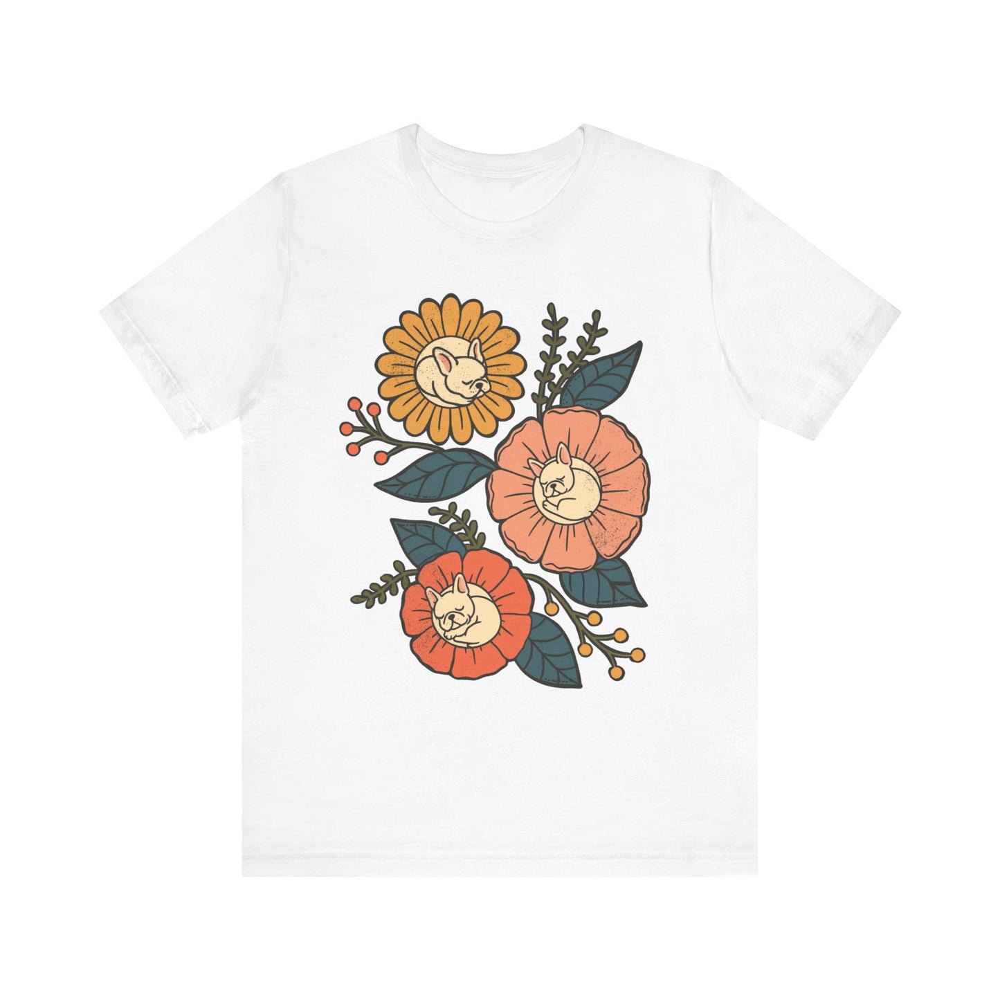 White Frenchie Sleeping Flowers TShirt