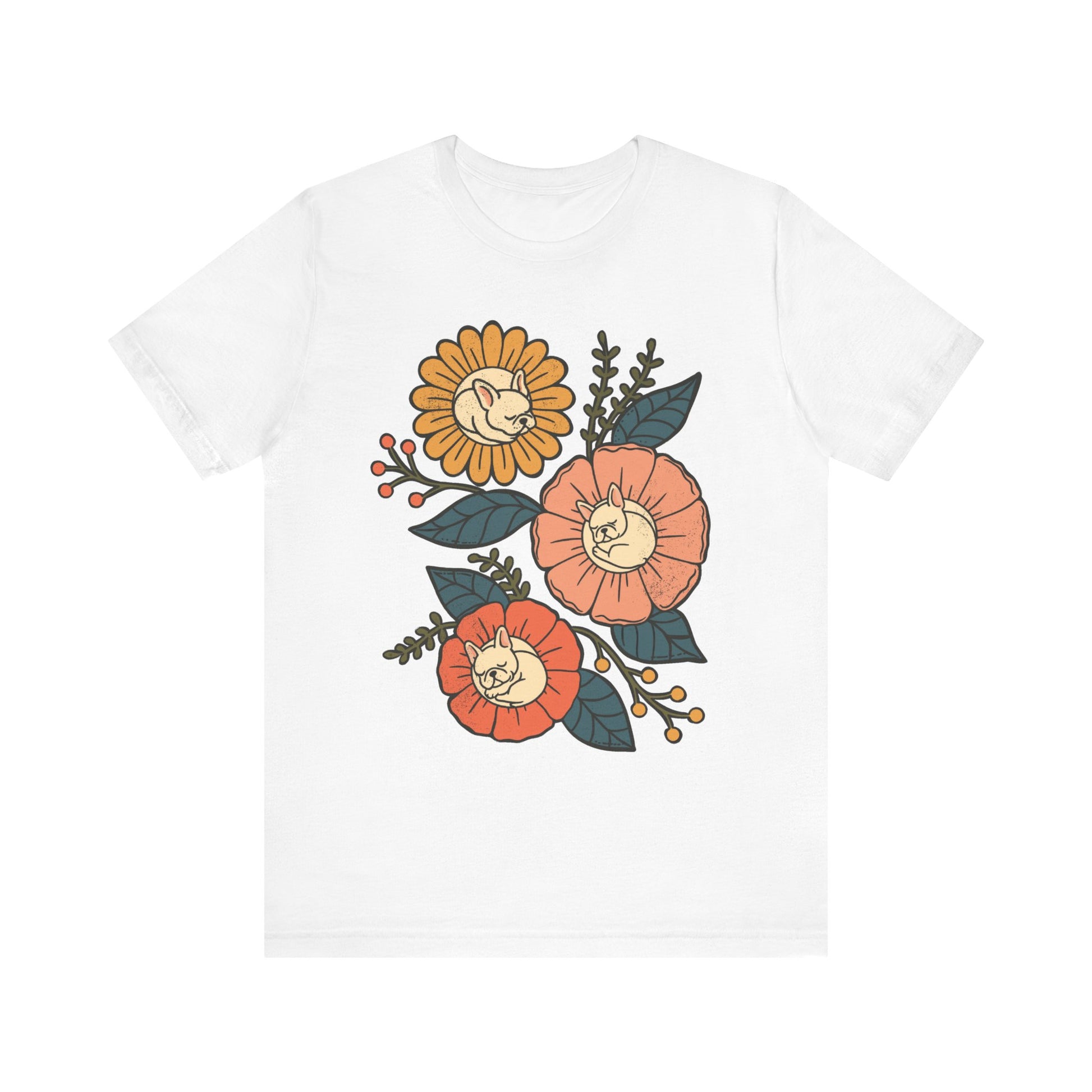 White Frenchie Sleeping Flowers TShirt