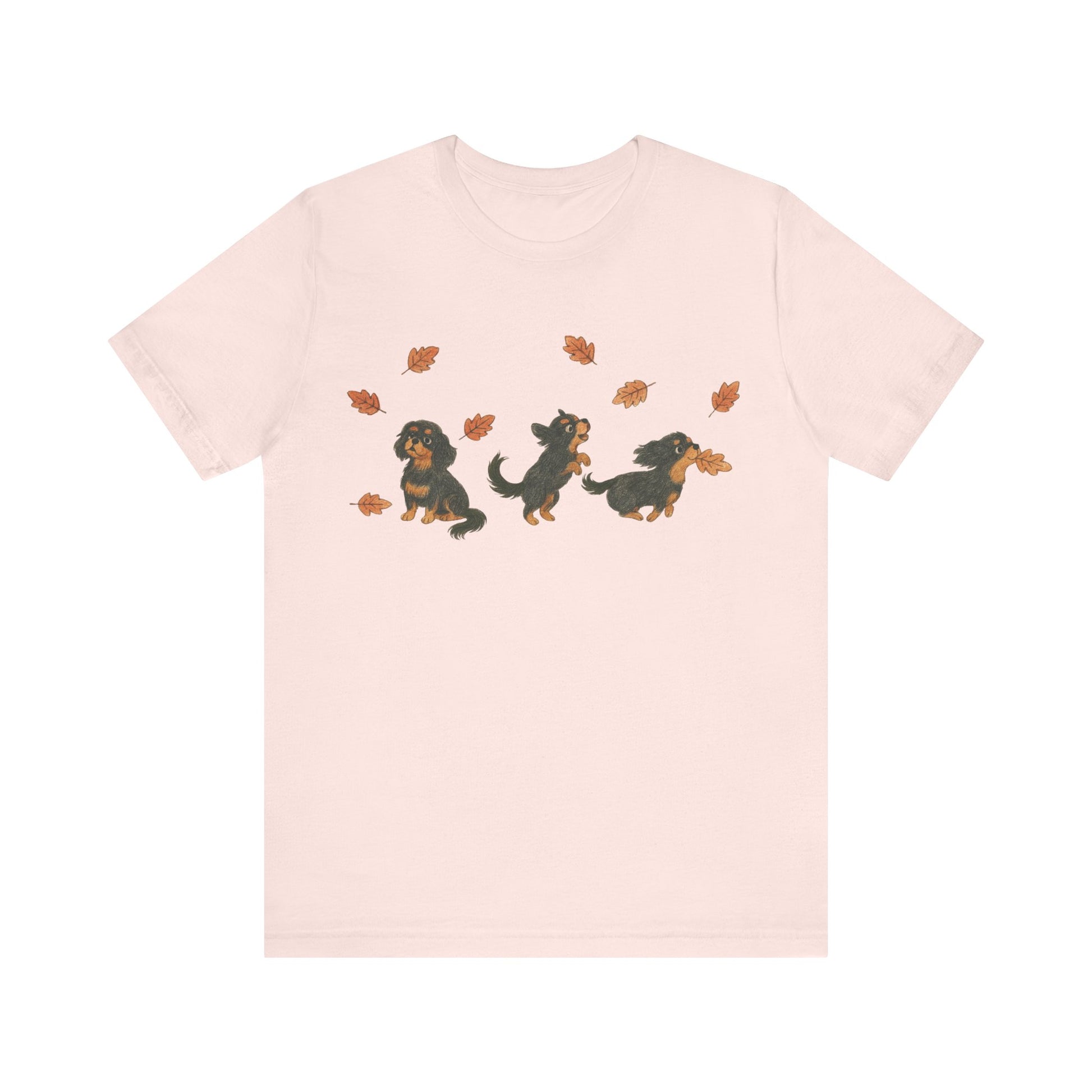 Black Tan Cavalier Chasing Leaves TShirt