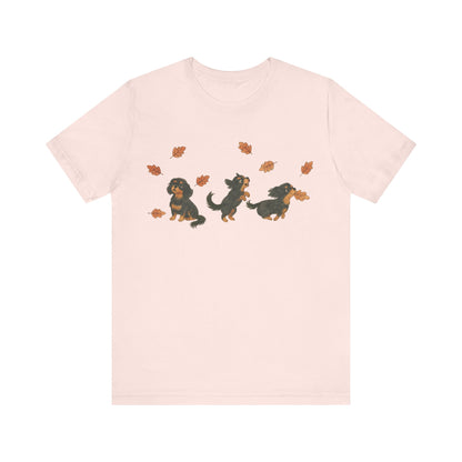 Black Tan Cavalier Chasing Leaves TShirt