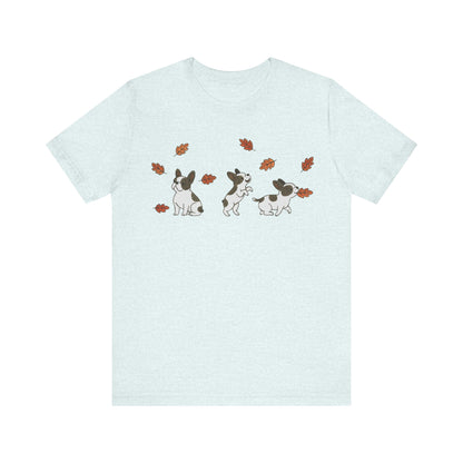 Piebald Frenchie Chasing Leaves TShirt