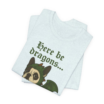 Piebald French Bulldog Here Be Dragons TShirt