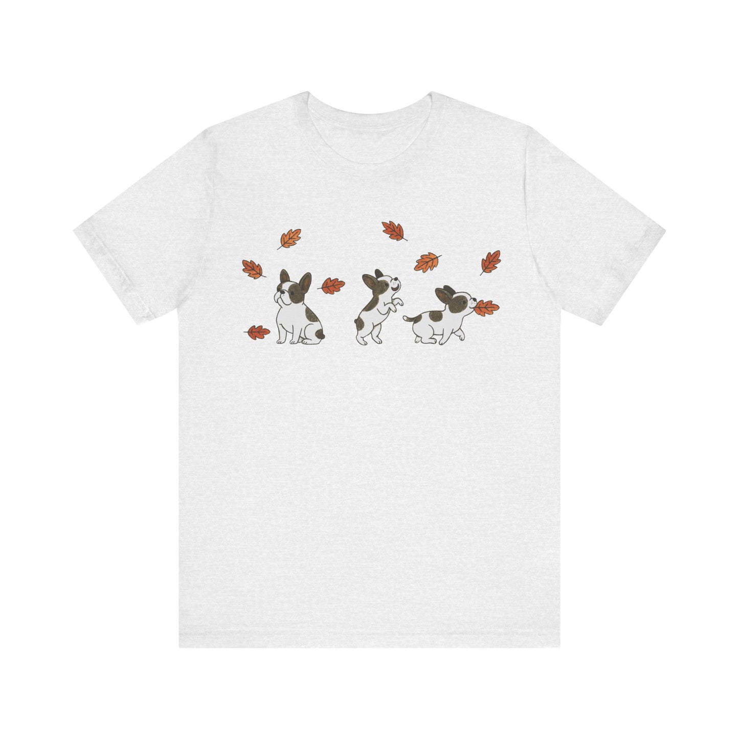 Piebald Frenchie Chasing Leaves TShirt