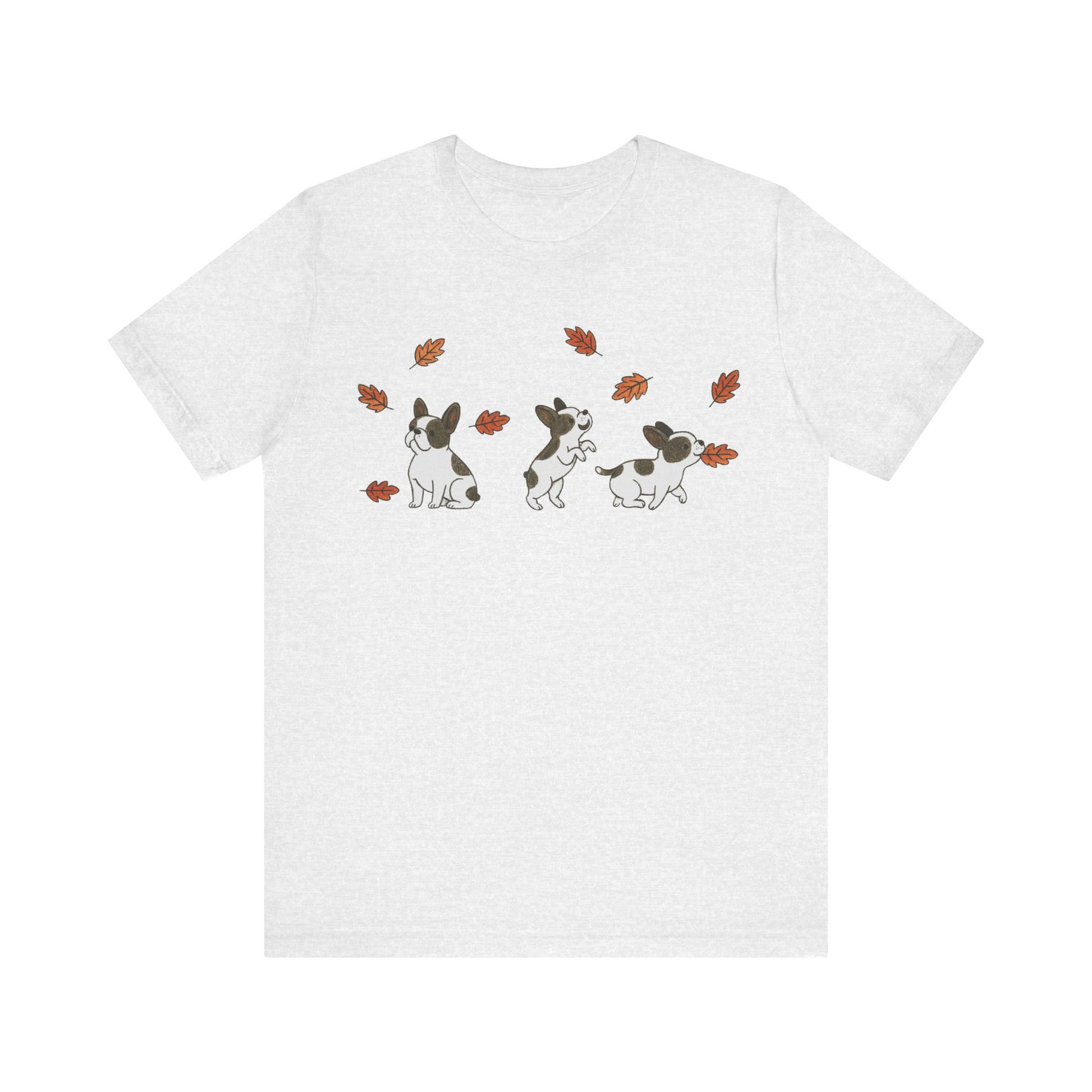 Piebald Frenchie Chasing Leaves TShirt