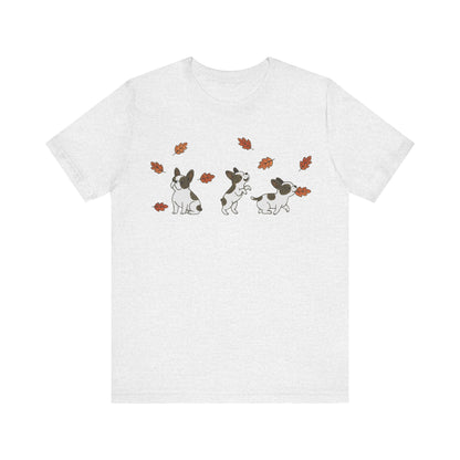 Piebald Frenchie Chasing Leaves TShirt