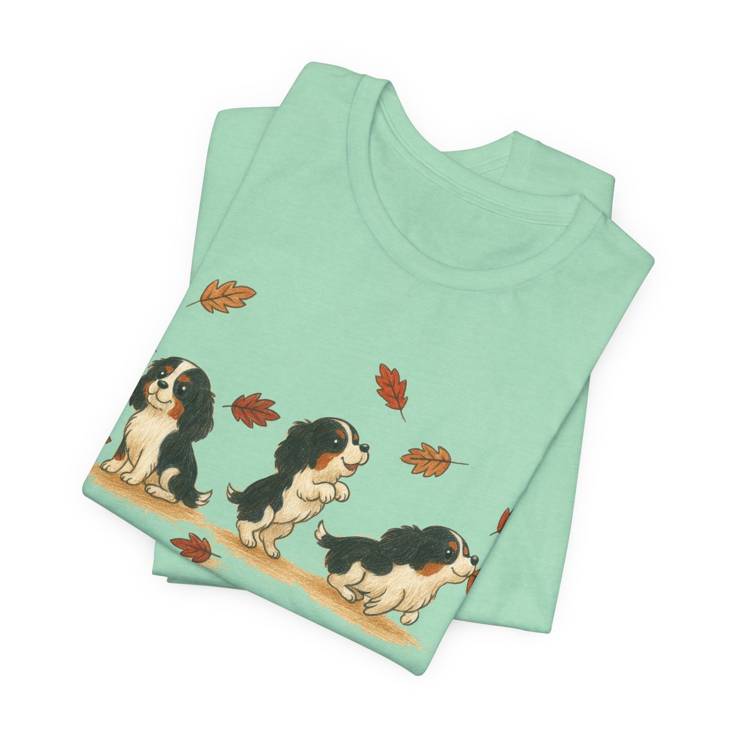 Tricolor Cavalier Chasing Leaves TShirt