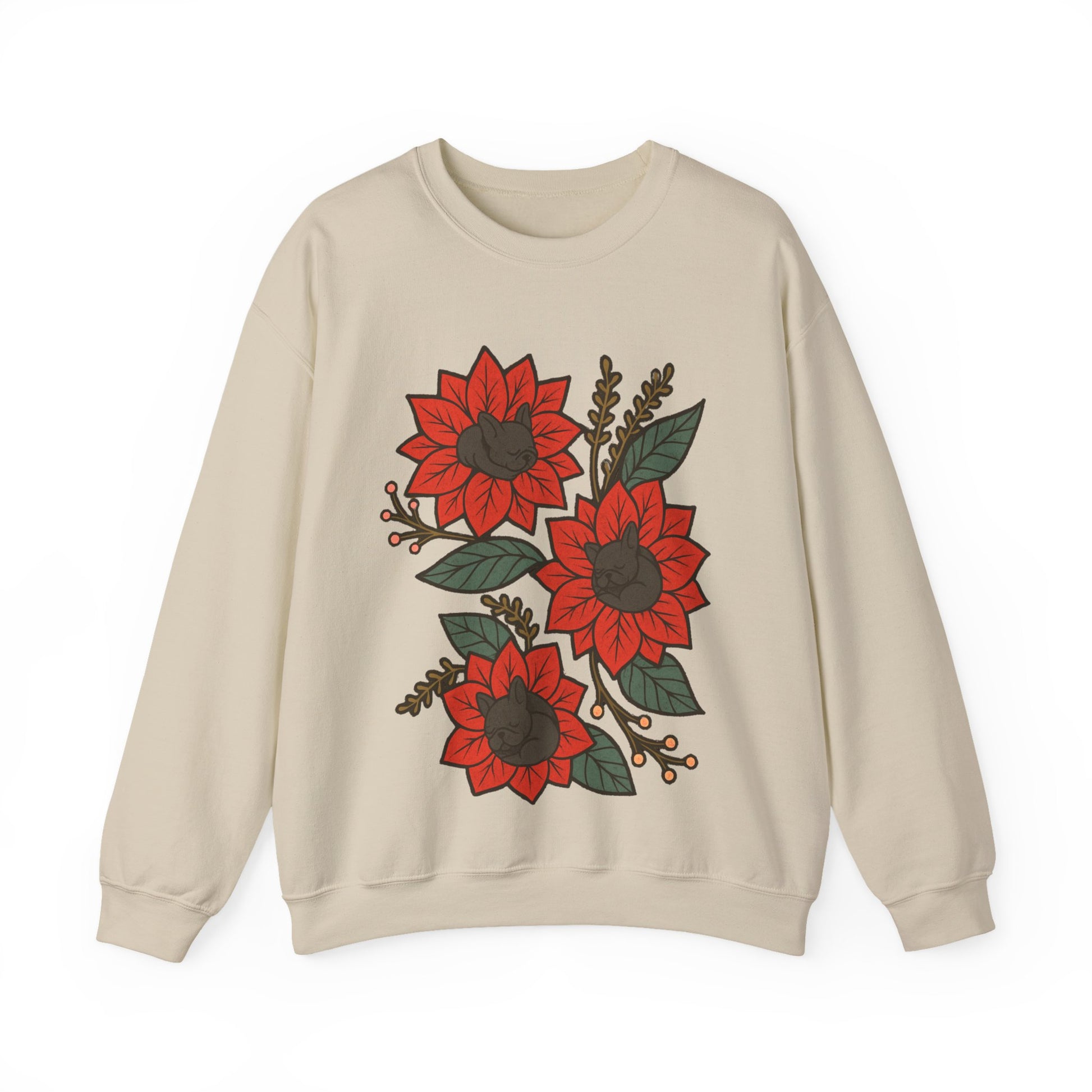Black Frenchie Christmas Flower Sweatshirt