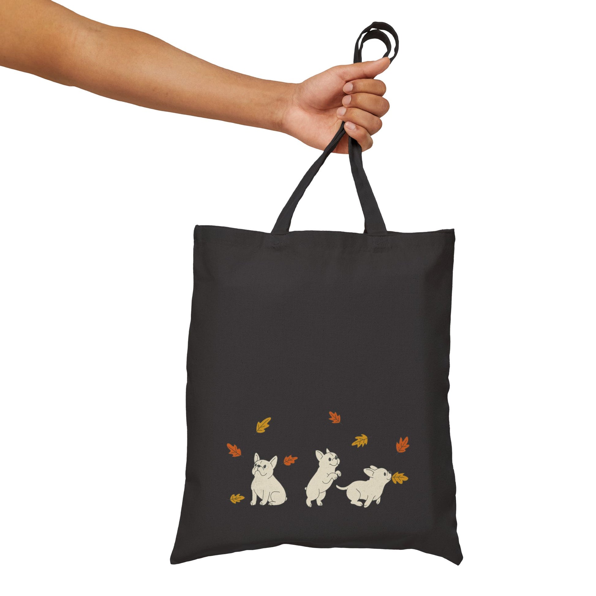 White Frenchie Chasing Leaves Tote Bag