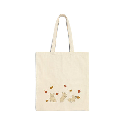 White Frenchie Chasing Leaves Tote Bag