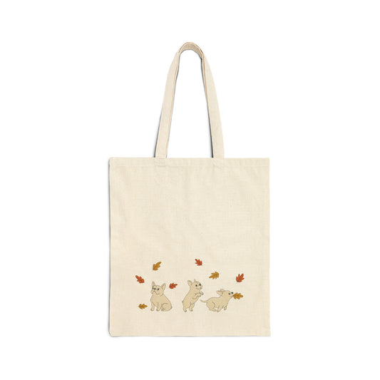 White Frenchie Chasing Leaves Tote Bag