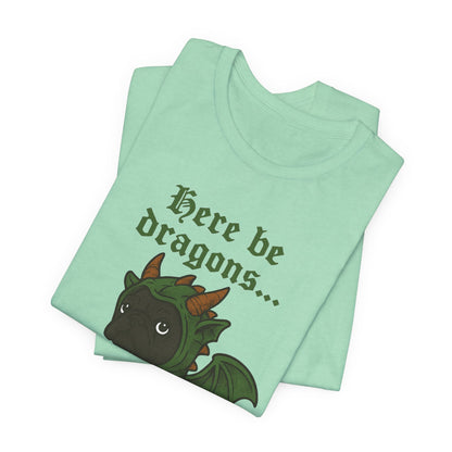 Black French Bulldog Here Be Dragons TShirt