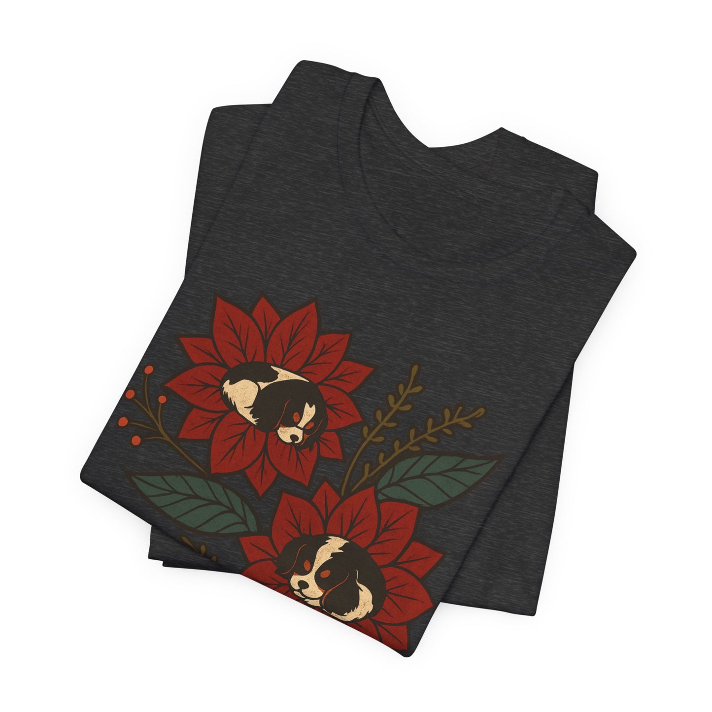 Tricolor Cavalier Holiday Flowers Sleeping TShirt
