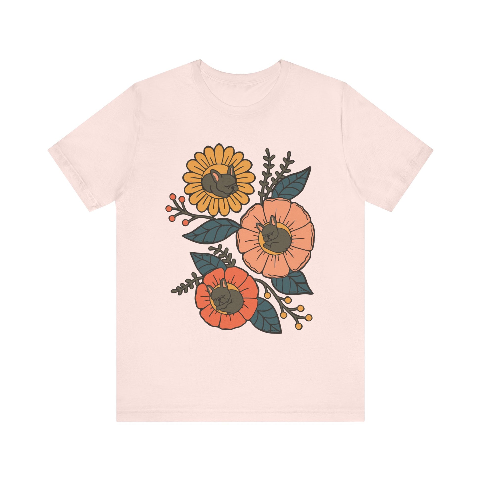 Black Frenchie Sleeping Flowers TShirt