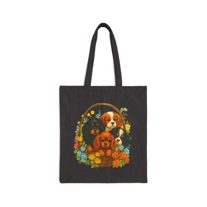 Cavalier Puppy Basket Tote Bag