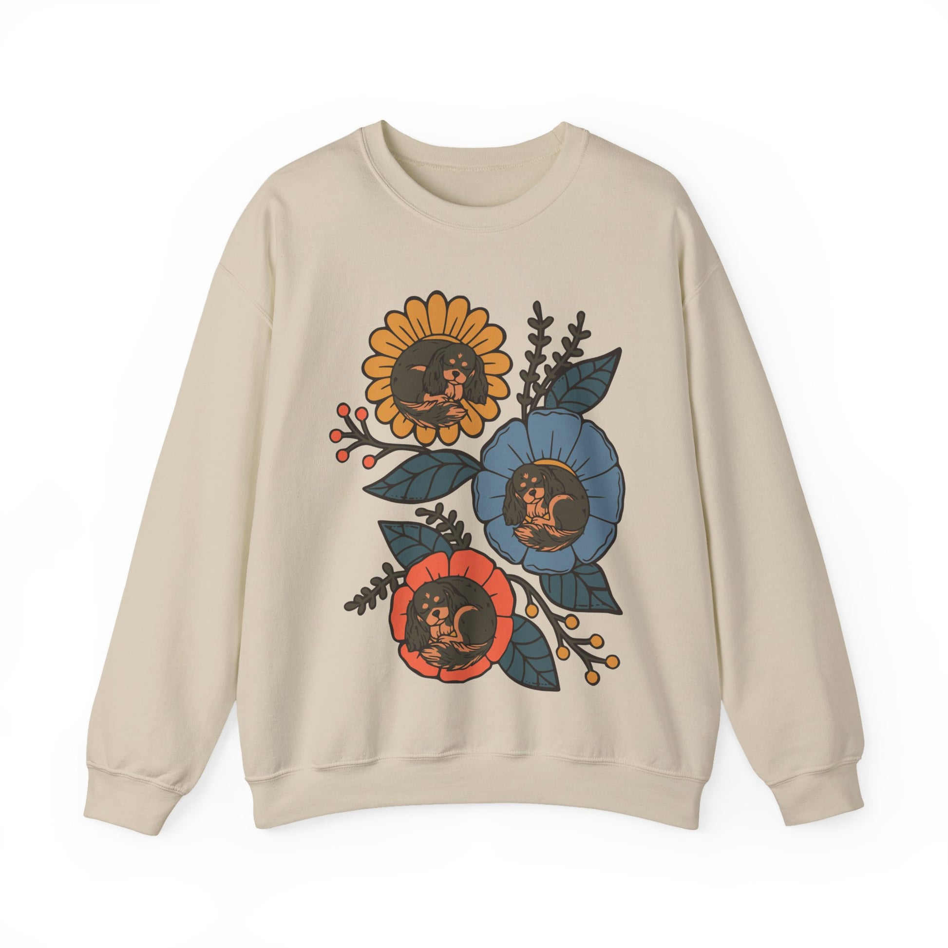 Black and Tan Cavalier Sleeping Flowers Sweatshirt