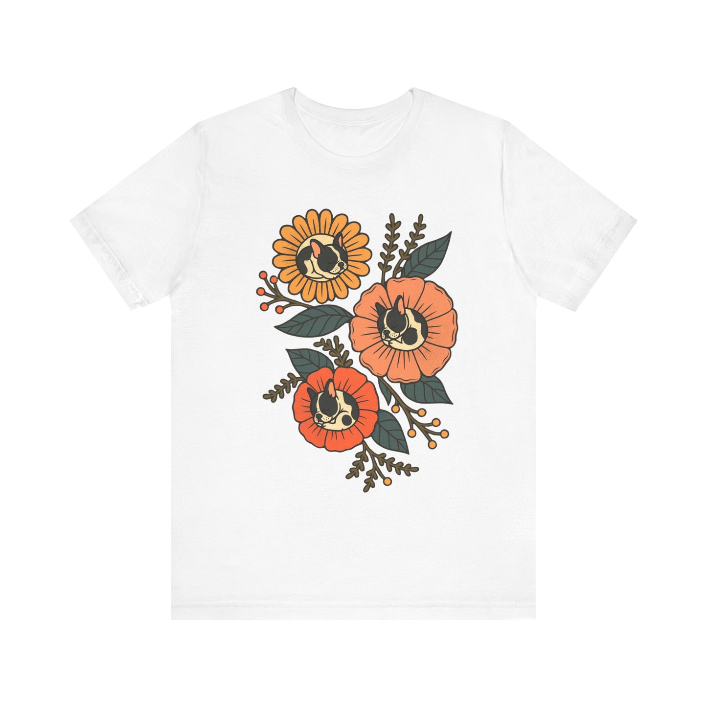 Piebald Frenchie Sleeping Flowers TShirt