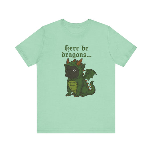 Black French Bulldog Here Be Dragons TShirt