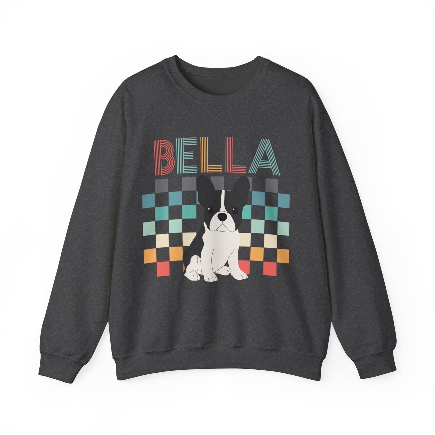 Piebald French Bulldog Retro Checkered Sweatshirt
