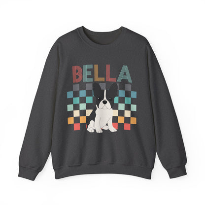 Piebald French Bulldog Retro Checkered Sweatshirt