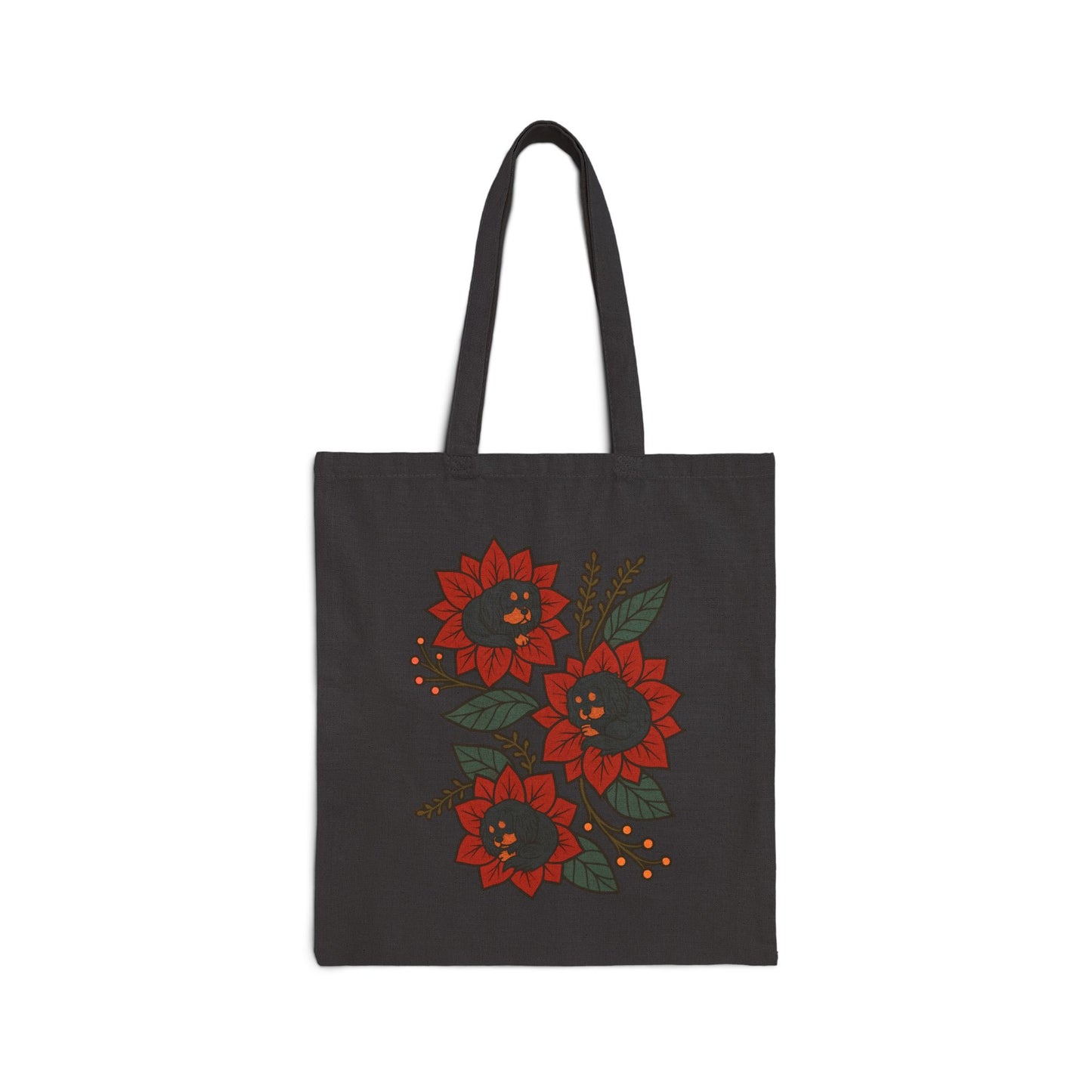 Black Tan Cavalier Holiday Flower Sleeping Tote Bag