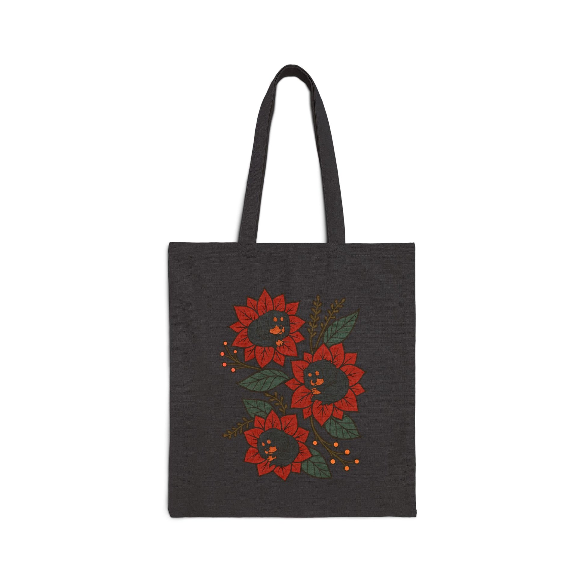 Black Tan Cavalier Holiday Flower Sleeping Tote Bag
