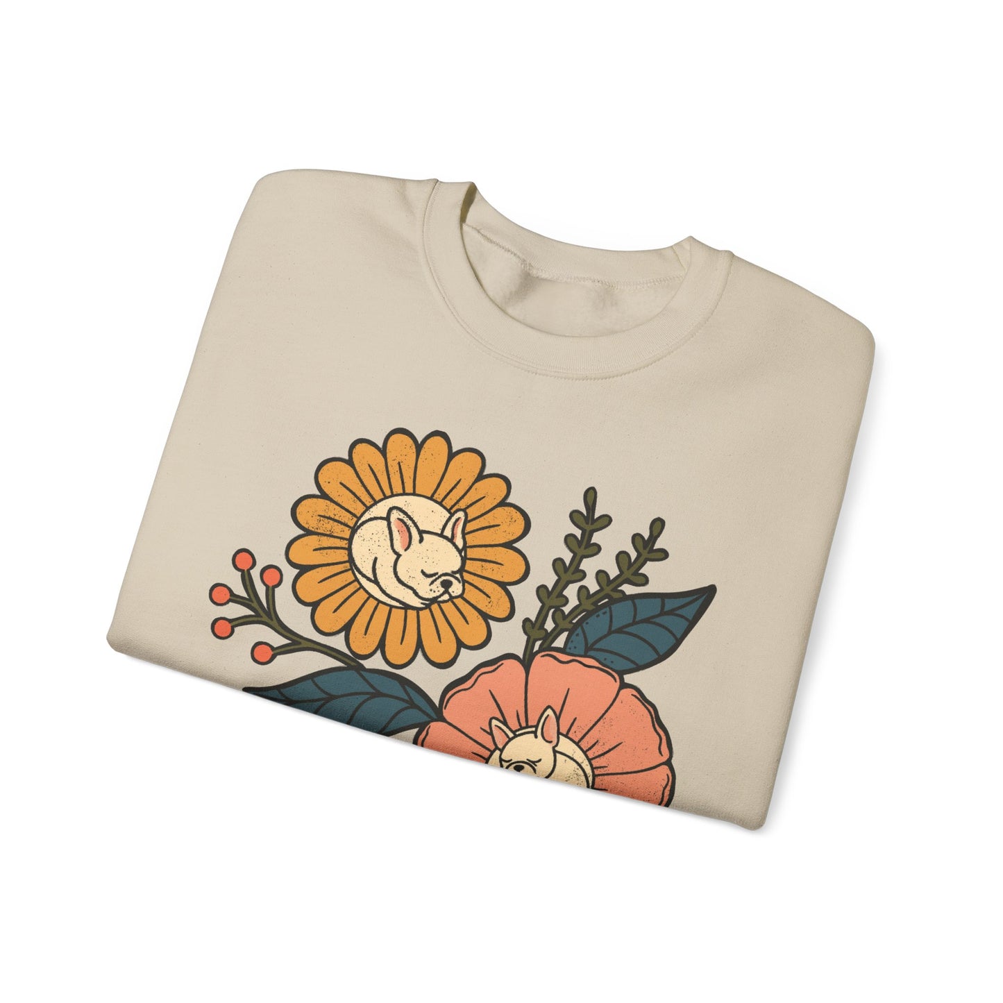 White Frenchie Sleeping Flowers Sweatshirt