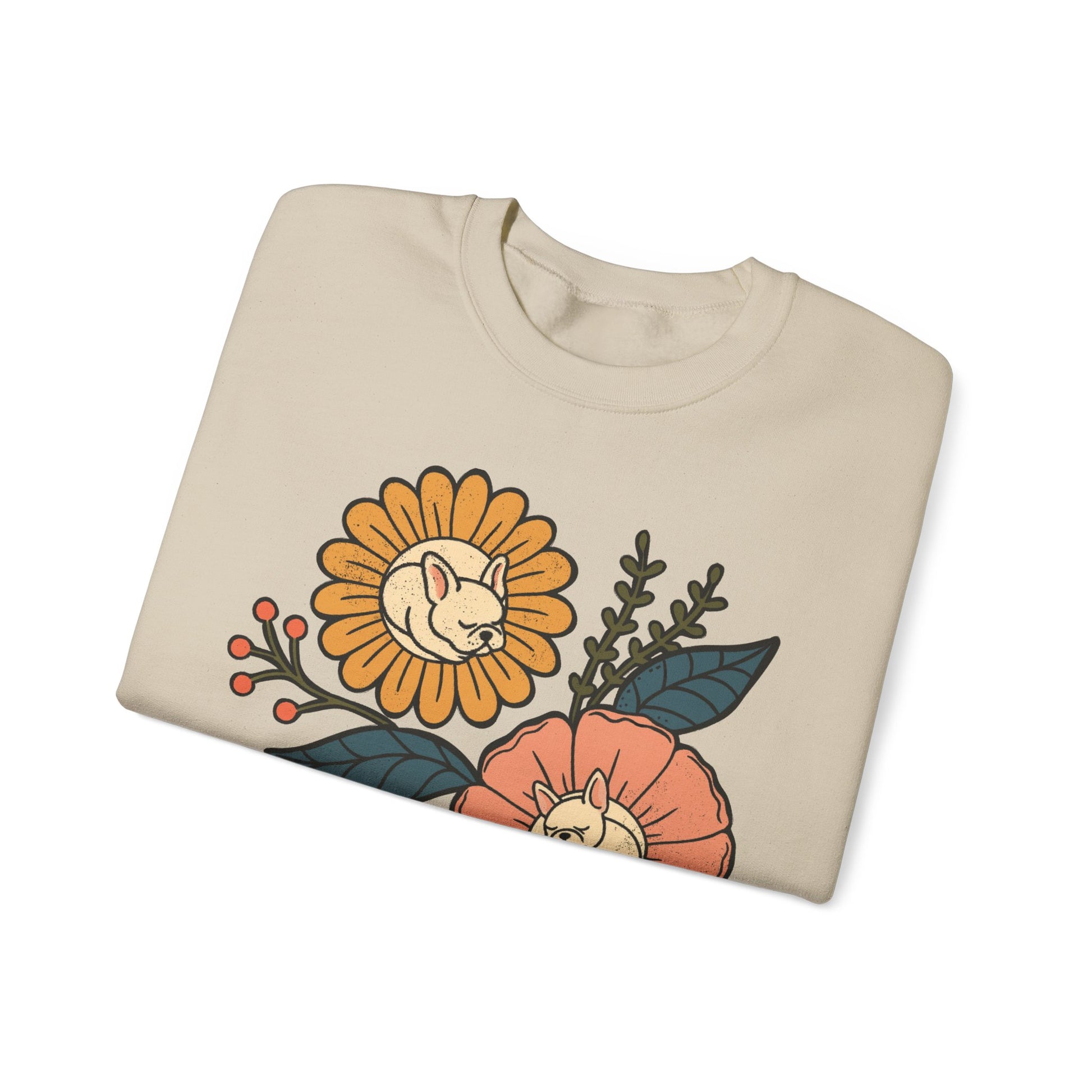 White Frenchie Sleeping Flowers Sweatshirt