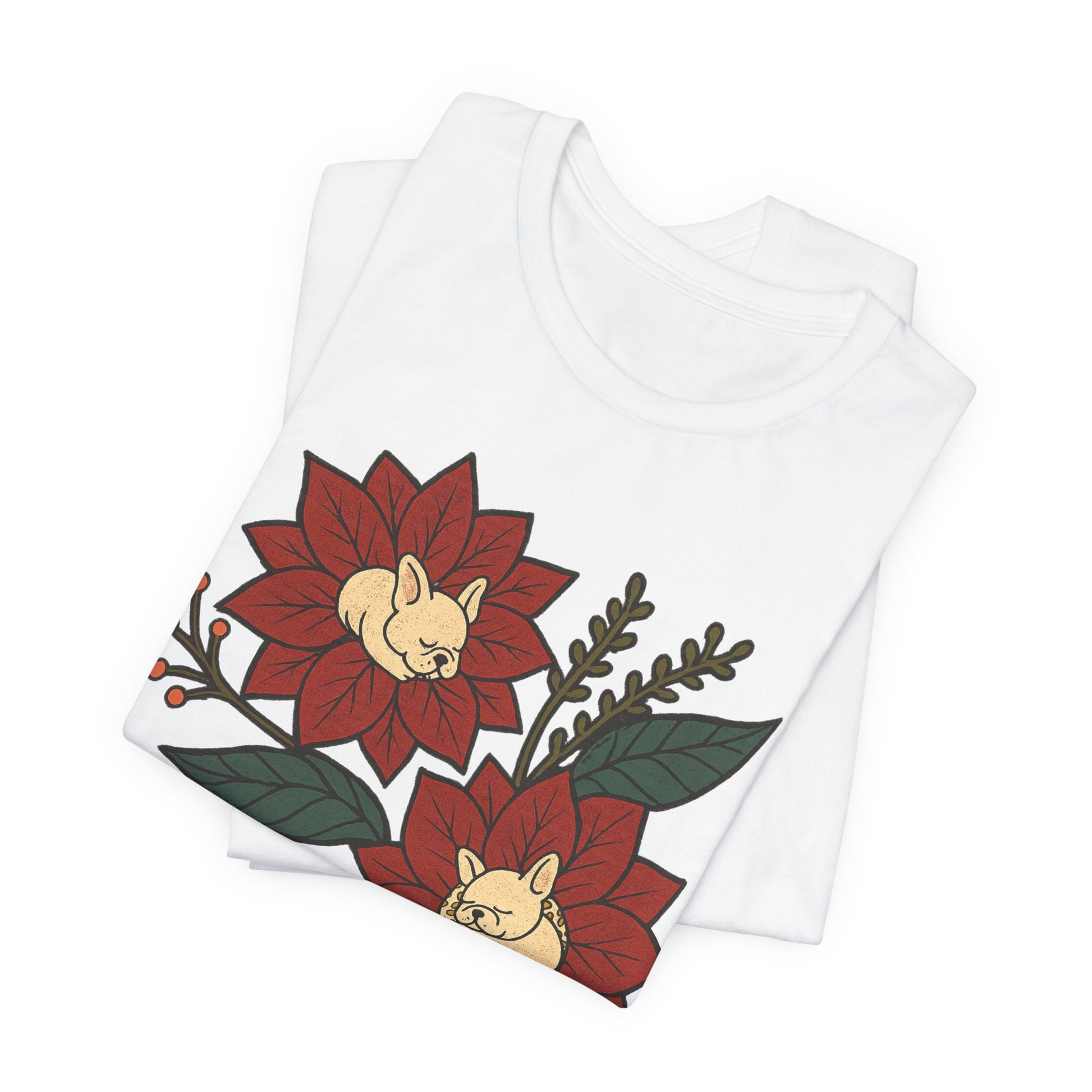 White Frenchie Holiday Flowers Sleeping TShirt